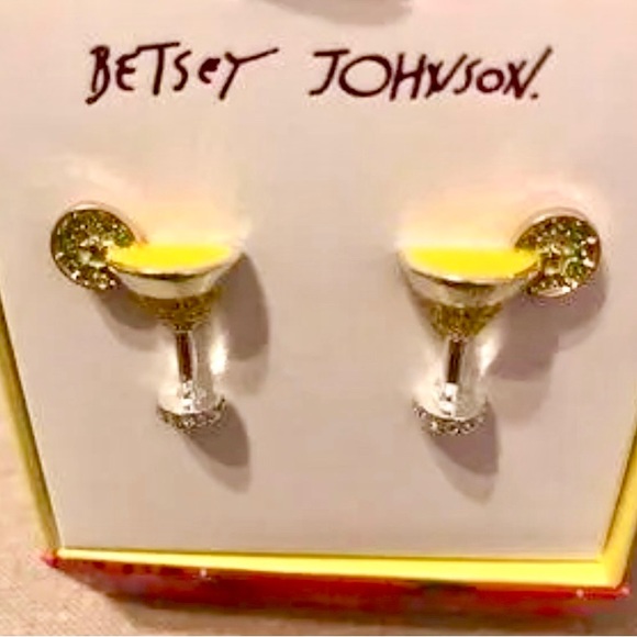 Fun, Summer, Martini Stud Earrings, Betsy J., Silver-tone,Sparkle Crystals, NWT - Picture 6 of 11